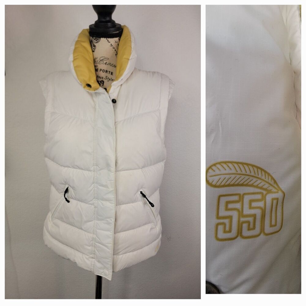 NIKE Women’s 550 Down Puffer Vest Sz Medium Feather Reversible White Yellow